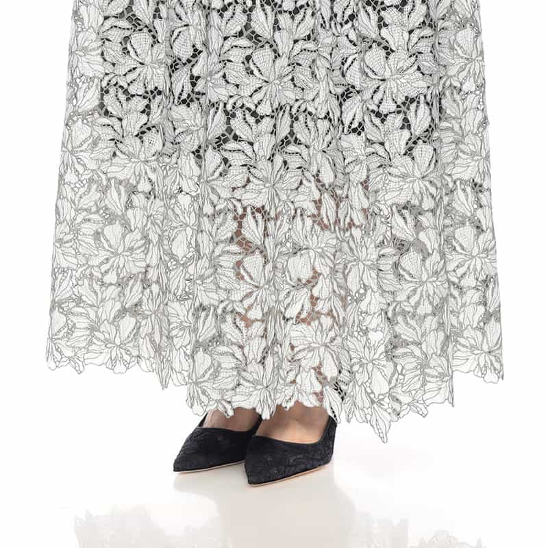 BARNEYS NEW YORK フラワーレース フレアロングスカート LIGHT GREEN