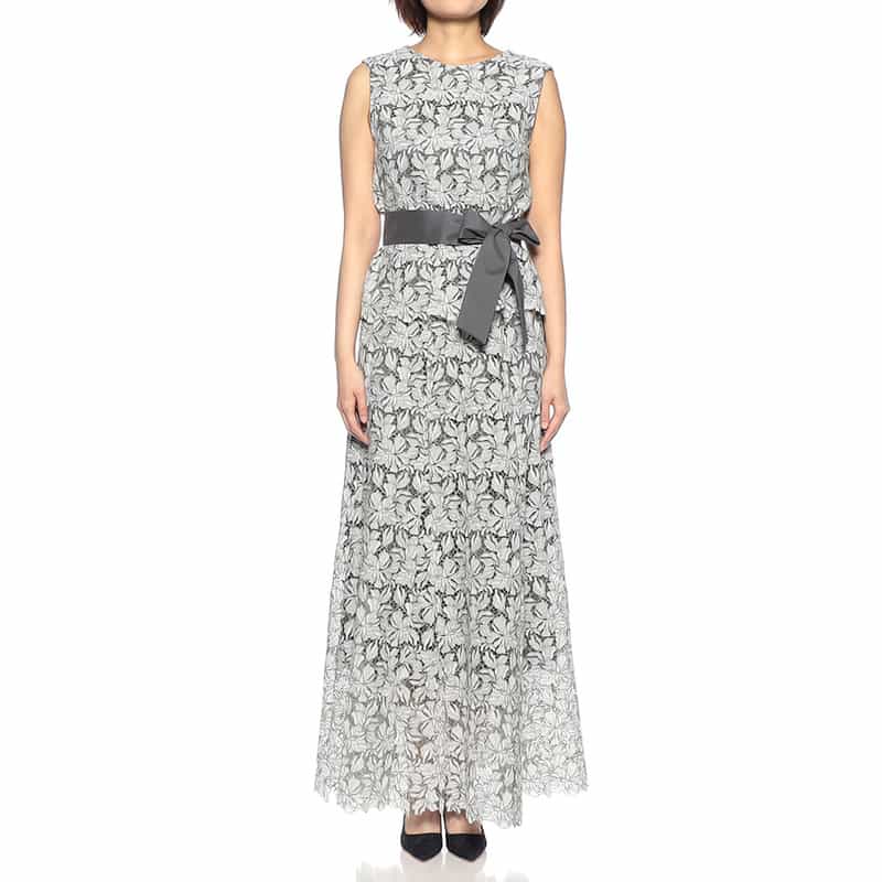 BARNEYS NEW YORK フラワーレース ウエストリボンブラウス LIGHT GREEN