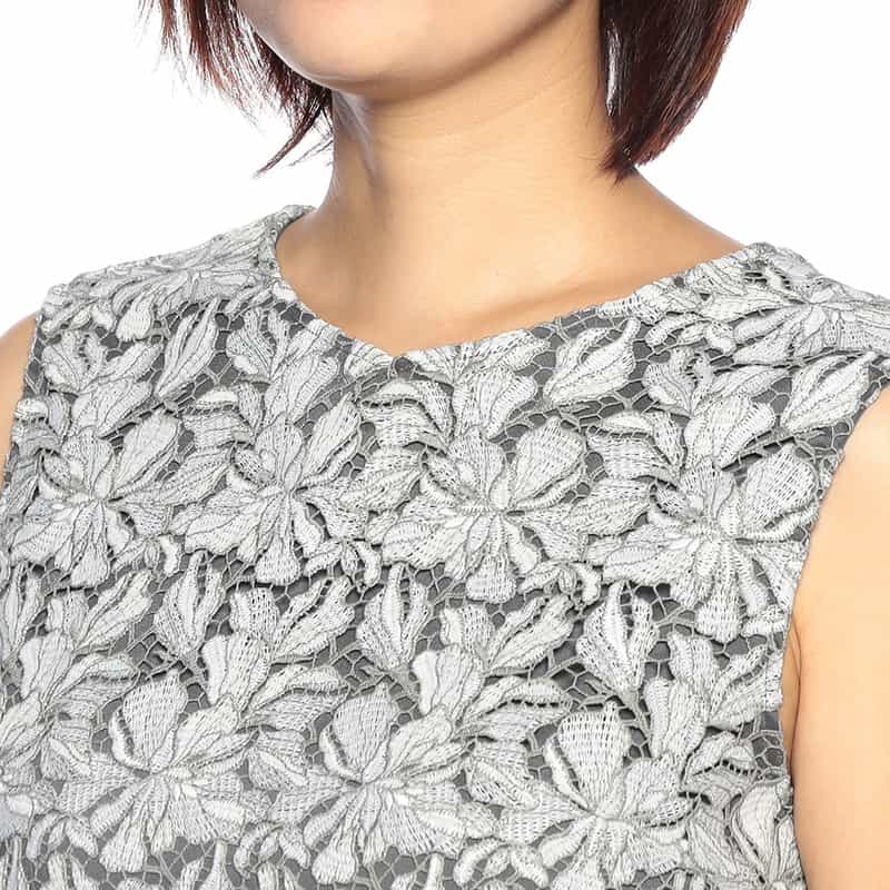 BARNEYS NEW YORK フラワーレース ウエストリボンブラウス LIGHT GREEN