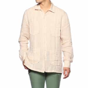 バーニーズニューヨーク　カプリシャツ　リネン100%　ネイビー　L MADE IN ITALY製 BARNEYS NEWYORK 長袖リネンシャツ ブルー