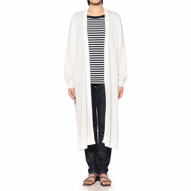 BARNEYS NEW YORK シアー素材 ロングニットカーディガン WHITE