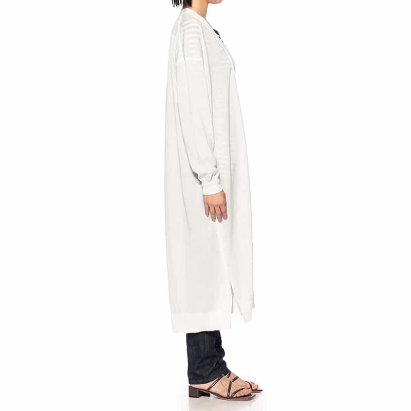 BARNEYS NEW YORK シアー素材 ロングニットカーディガン WHITE