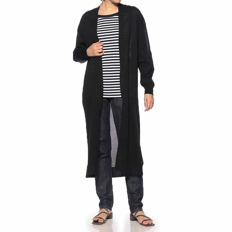 BARNEYS NEW YORK シアー素材 ロングニットカーディガン BLACK