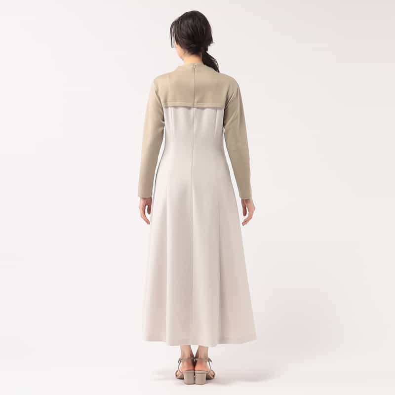 BARNEYS NEW YORK 異素材コンビネーションフレアドレス BEIGE