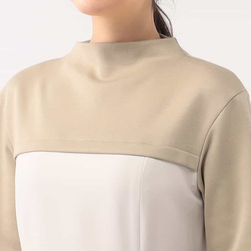 BARNEYS NEW YORK 異素材コンビネーションフレアドレス BEIGE