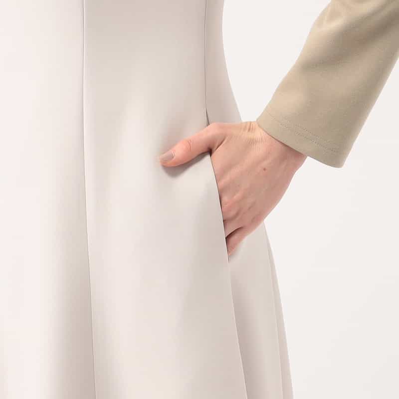 BARNEYS NEW YORK 異素材コンビネーションフレアドレス BEIGE