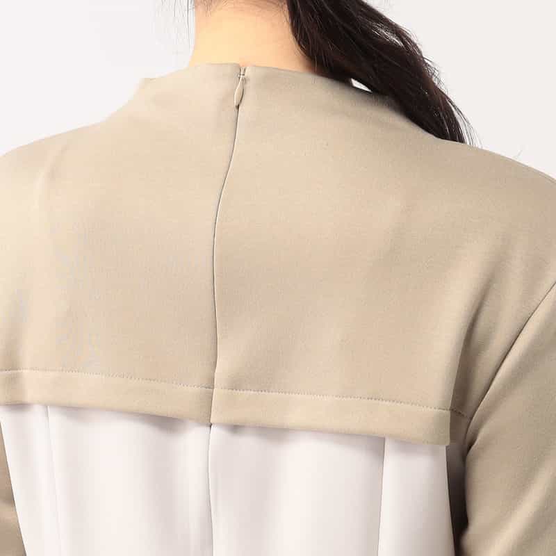 BARNEYS NEW YORK 異素材コンビネーションフレアドレス BEIGE
