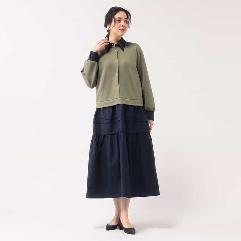 BARNEYS NEW YORK 異素材コンビネーションAラインドレス KHAKI