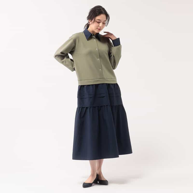 BARNEYS NEW YORK 異素材コンビネーションAラインドレス KHAKI
