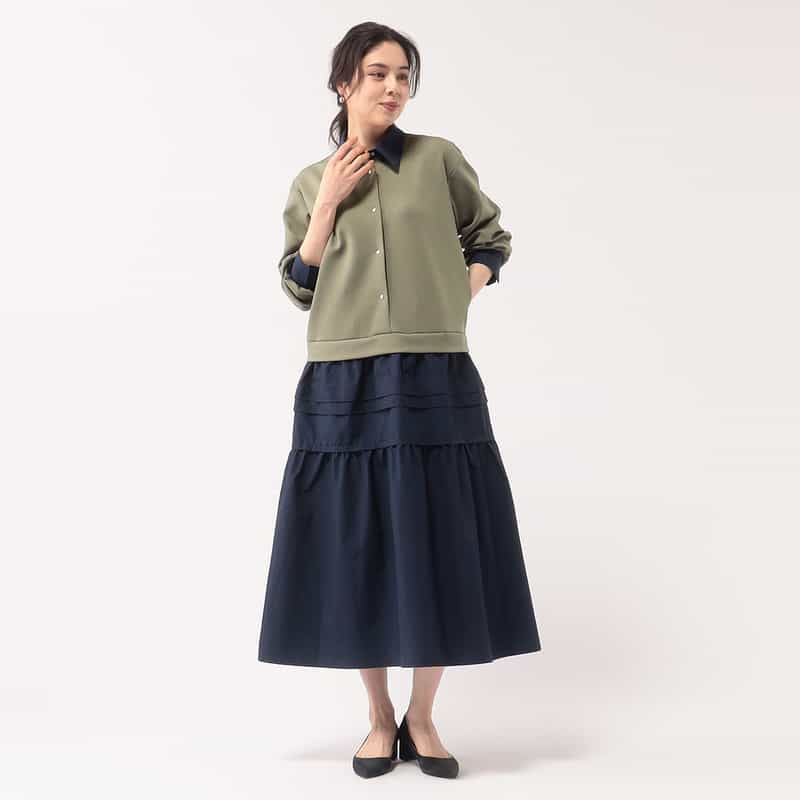 BARNEYS NEW YORK 異素材コンビネーションAラインドレス KHAKI