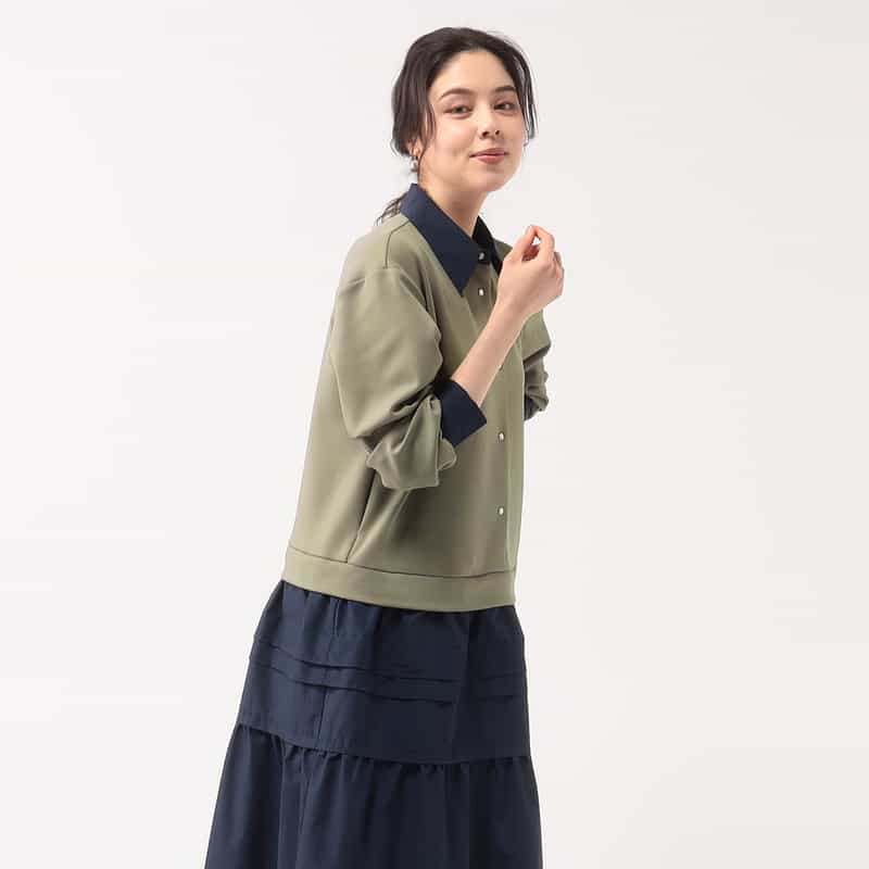 BARNEYS NEW YORK 異素材コンビネーションAラインドレス KHAKI