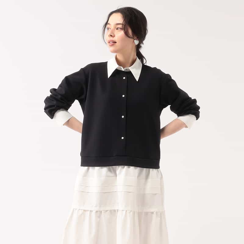 BARNEYS NEW YORK 異素材コンビネーションAラインドレス BLACK