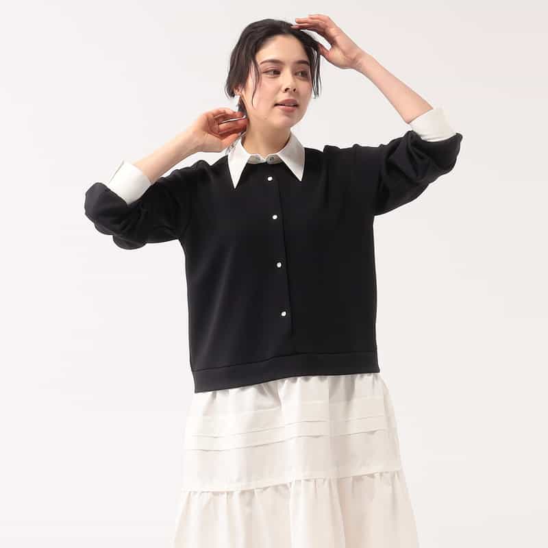 BARNEYS NEW YORK 異素材コンビネーションAラインドレス BLACK