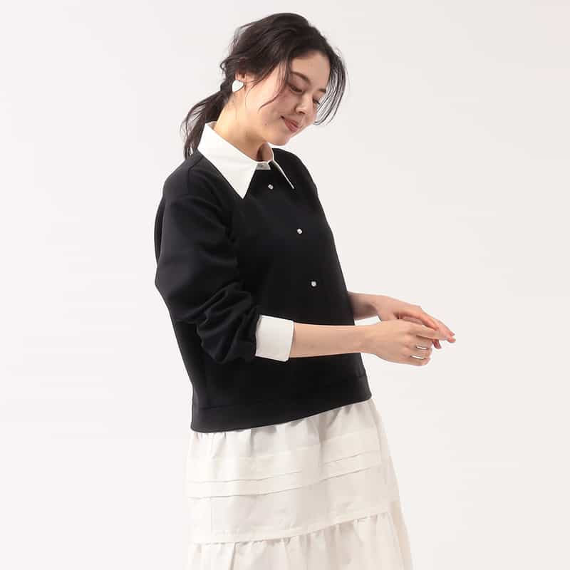 BARNEYS NEW YORK 異素材コンビネーションAラインドレス BLACK