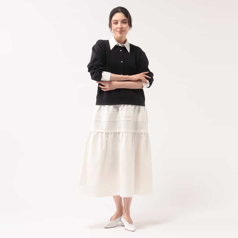 BARNEYS NEW YORK 異素材コンビネーションAラインドレス BLACK