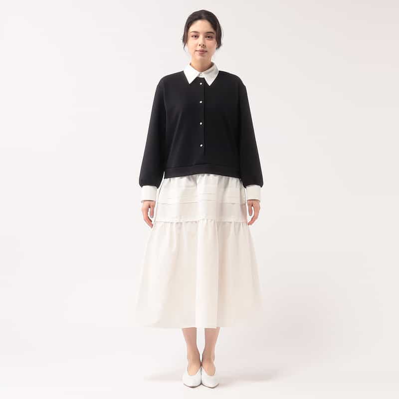 BARNEYS NEW YORK 異素材コンビネーションAラインドレス BLACK