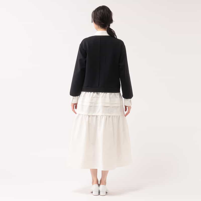 BARNEYS NEW YORK 異素材コンビネーションAラインドレス BLACK