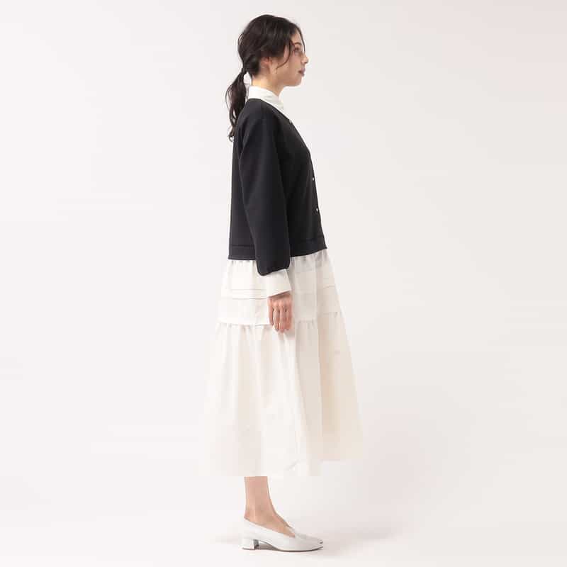 BARNEYS NEW YORK 異素材コンビネーションAラインドレス BLACK