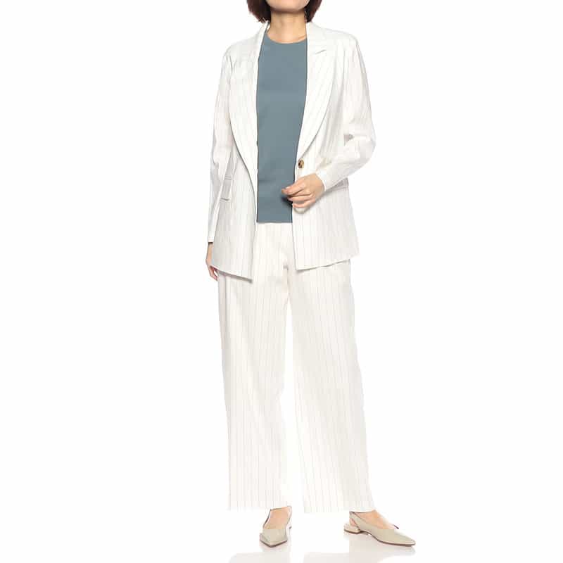 BARNEYS NEW YORK セットアップ ピンストライプ柄ドローストリングパンツ WHITE