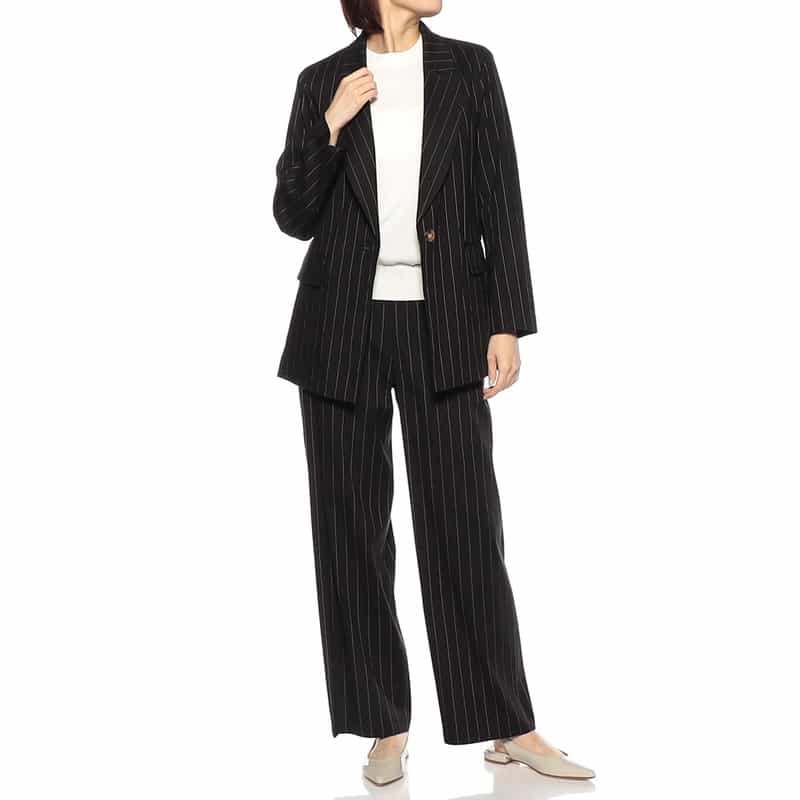 BARNEYS NEW YORK セットアップ ピンストライプ柄ドローストリングパンツ BLACK