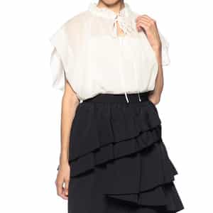 ウォッシャブル オーガンジー素材フリルブラウス