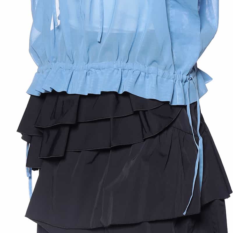 BARNEYS NEW YORK ウォッシャブル オーガンジー素材フリルブラウス LIGHT BLUE