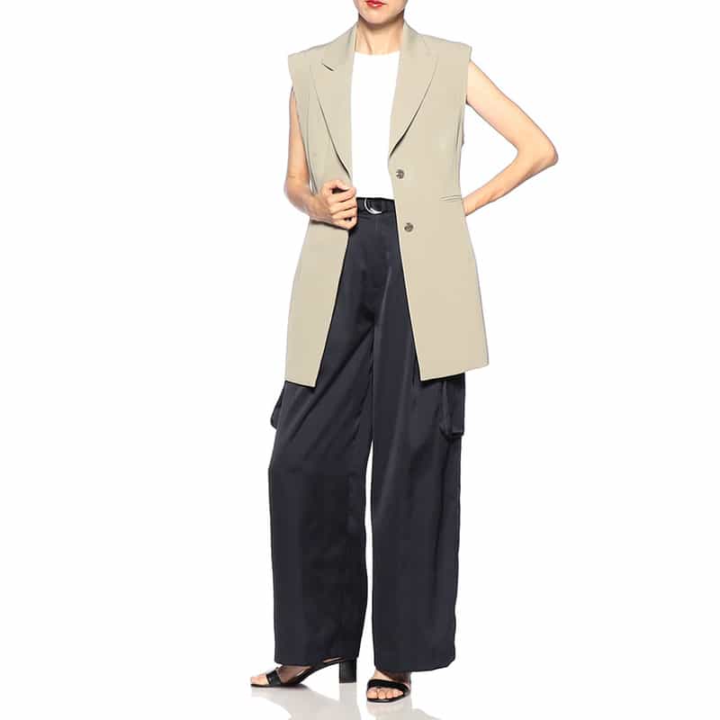 BARNEYS NEW YORK ハイウエスト サテンパンツ NAVY