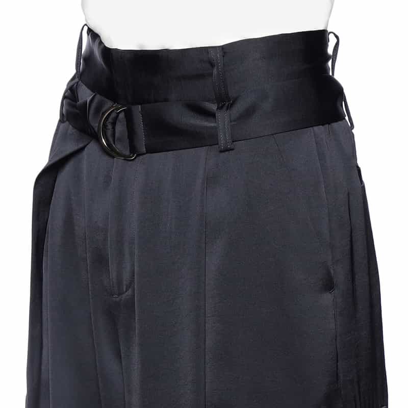 BARNEYS NEW YORK ハイウエスト サテンパンツ NAVY