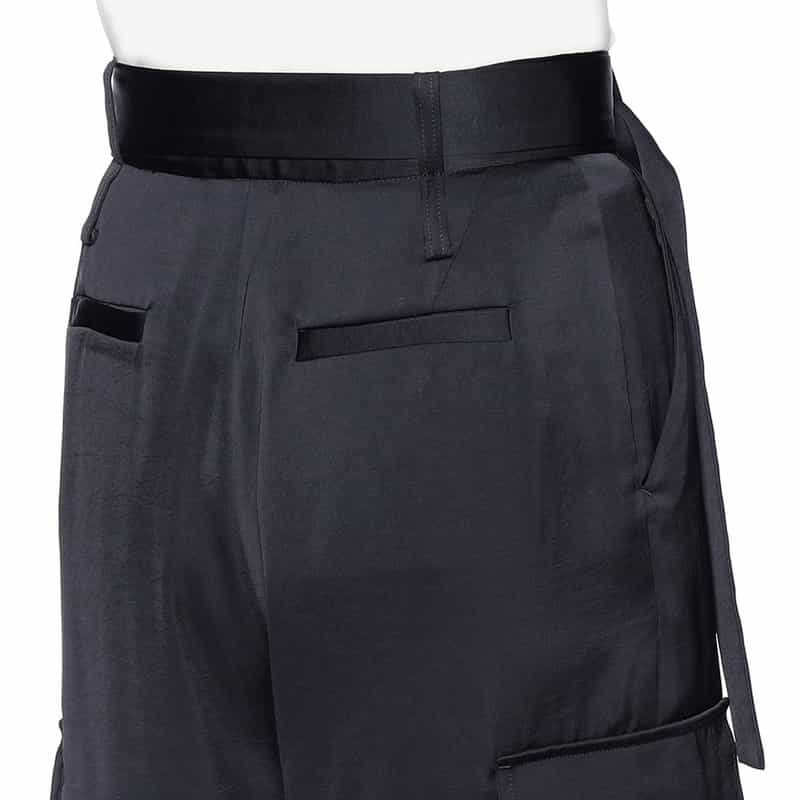 BARNEYS NEW YORK ハイウエスト サテンパンツ NAVY