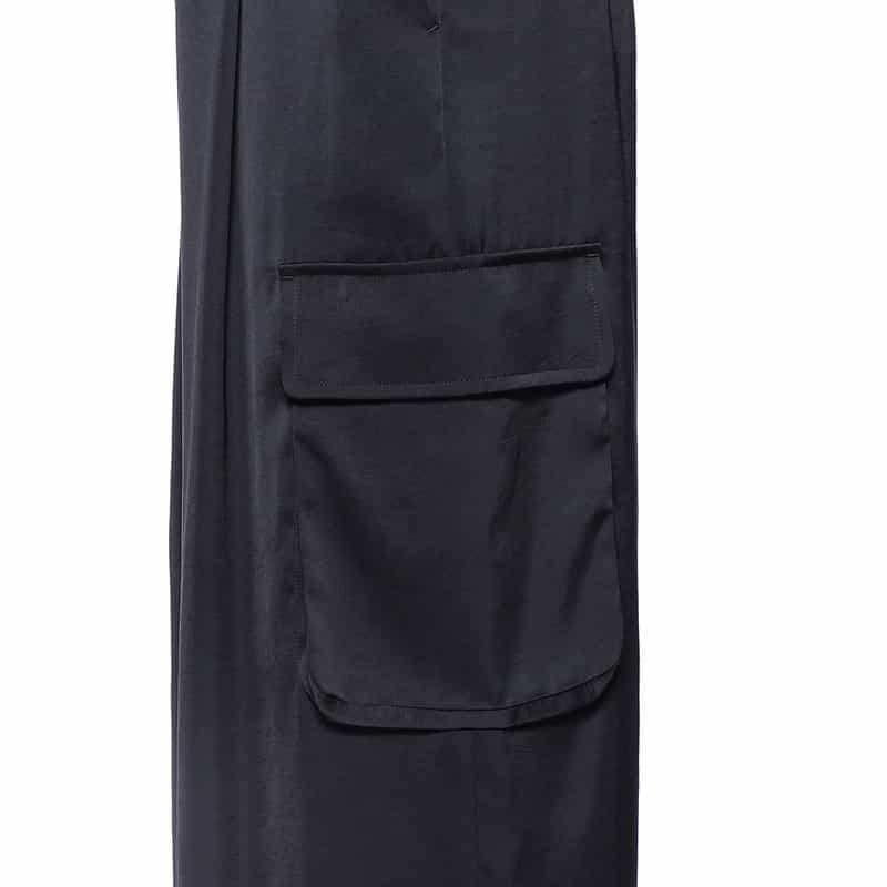 BARNEYS NEW YORK ハイウエスト サテンパンツ NAVY