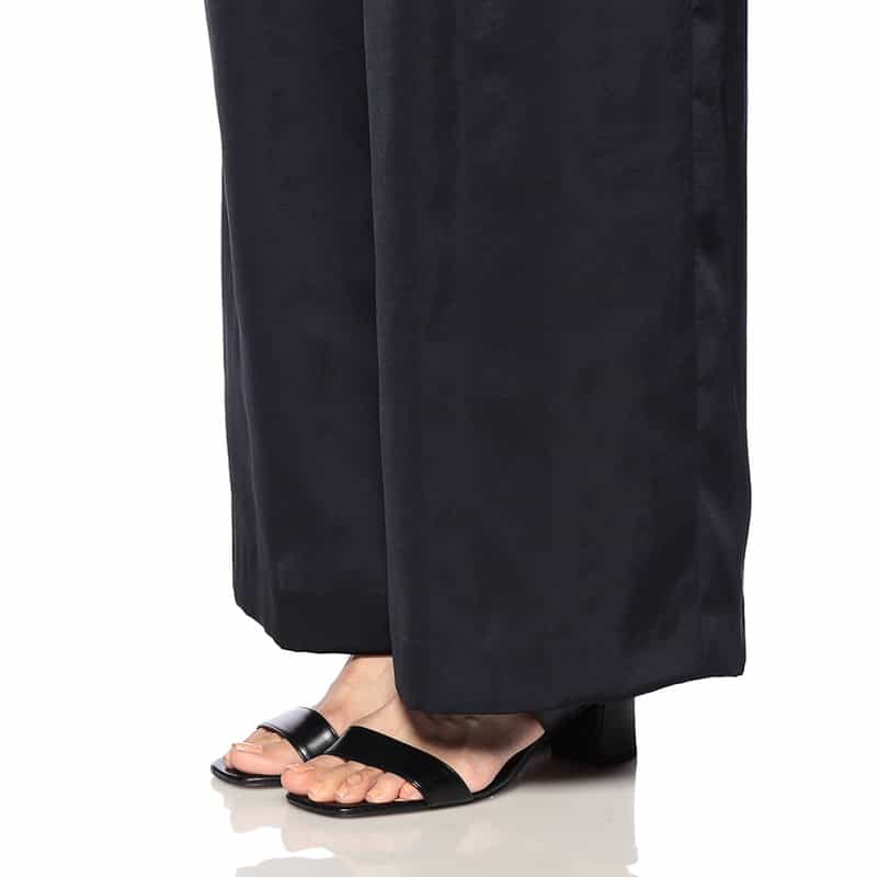 BARNEYS NEW YORK ハイウエスト サテンパンツ NAVY