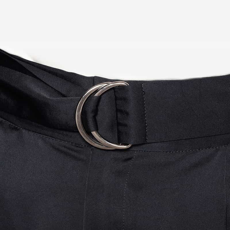 BARNEYS NEW YORK ハイウエスト サテンパンツ NAVY