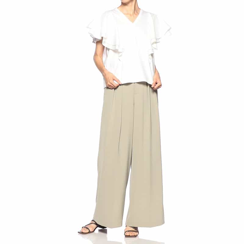 BARNEYS NEW YORK セットアップ ウォッシャブル ハイウエストワイドパンツ GRAY BEIGE