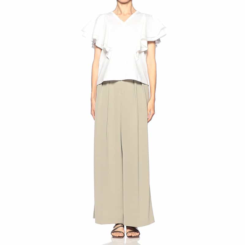 BARNEYS NEW YORK セットアップ ウォッシャブル ハイウエストワイドパンツ GRAY BEIGE