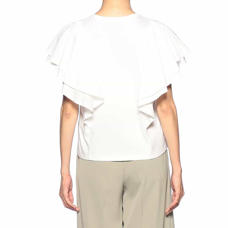 BARNEYS NEW YORK ウォッシャブル フリルスリーブカットソー WHITE