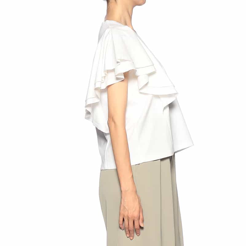 BARNEYS NEW YORK ウォッシャブル フリルスリーブカットソー WHITE