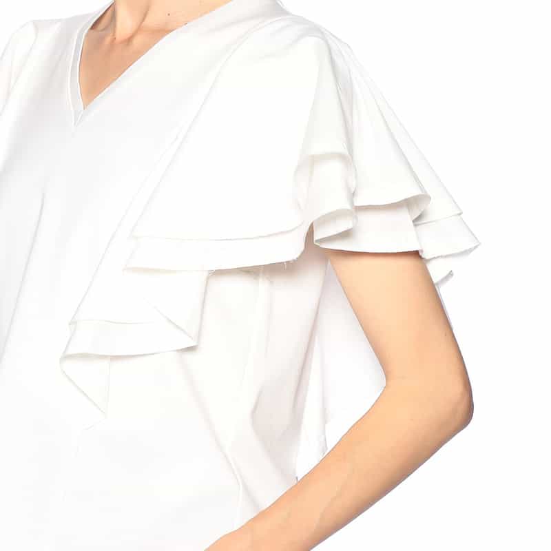 BARNEYS NEW YORK ウォッシャブル フリルスリーブカットソー WHITE