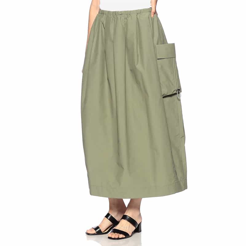 BARNEYS NEW YORK ウォッシャブル カーゴボリュームスカート KHAKI