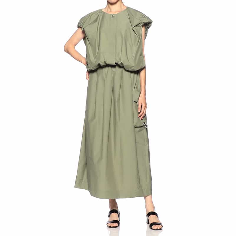 BARNEYS NEW YORK ウォッシャブル カーゴボリュームスカート KHAKI