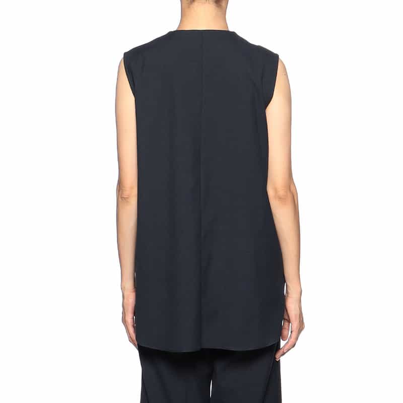 BARNEYS NEW YORK ウォッシャブル ラッフルノースリーブブラウス NAVY