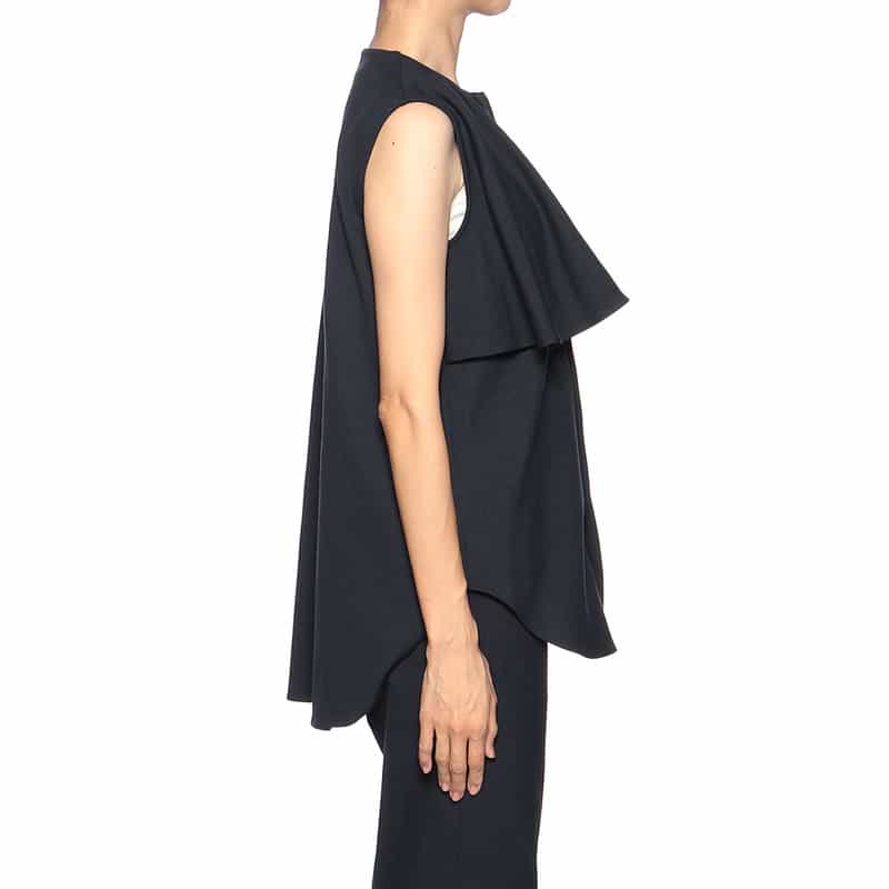 BARNEYS NEW YORK ウォッシャブル ラッフルノースリーブブラウス NAVY