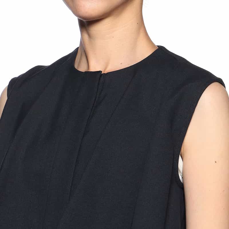 BARNEYS NEW YORK ウォッシャブル ラッフルノースリーブブラウス NAVY