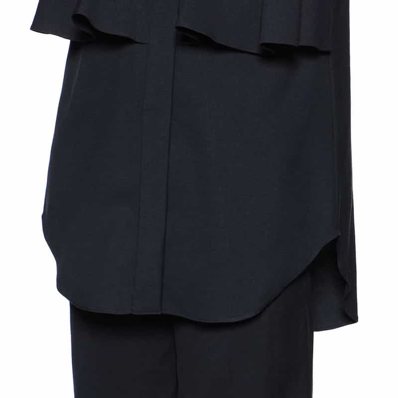 BARNEYS NEW YORK ウォッシャブル ラッフルノースリーブブラウス NAVY