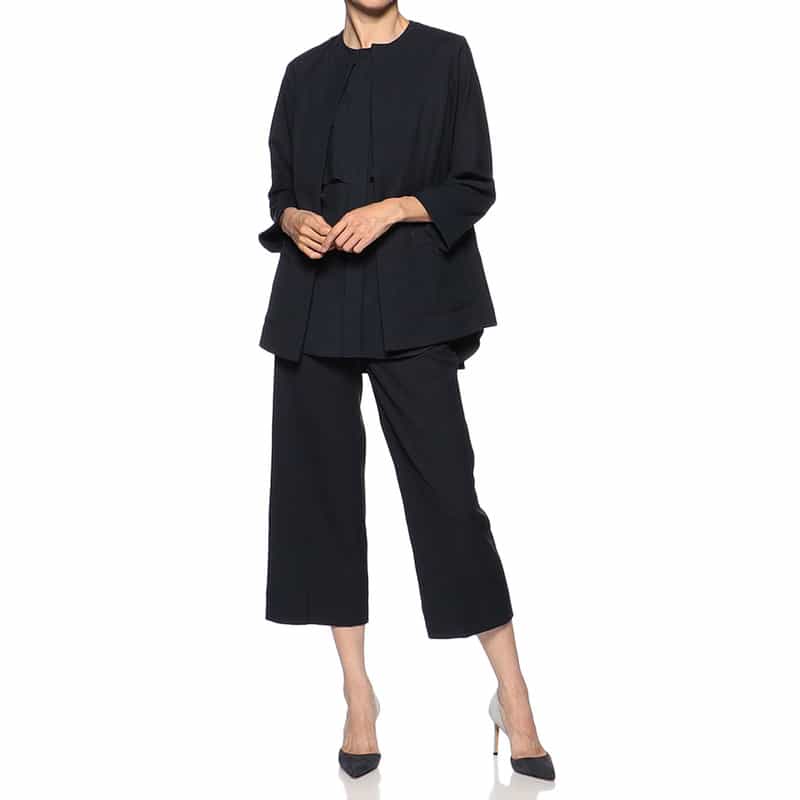 BARNEYS NEW YORK ウォッシャブル ラッフルノースリーブブラウス NAVY