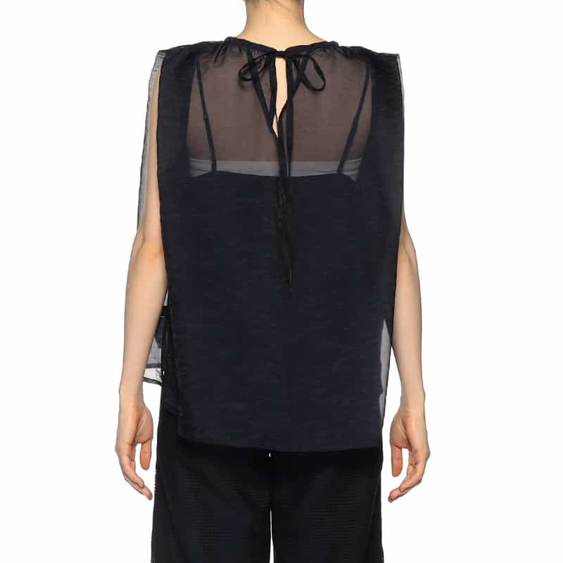 BARNEYS NEW YORK シアー素材 バッグリボンブラウス (インナーキャミソール付) NAVY