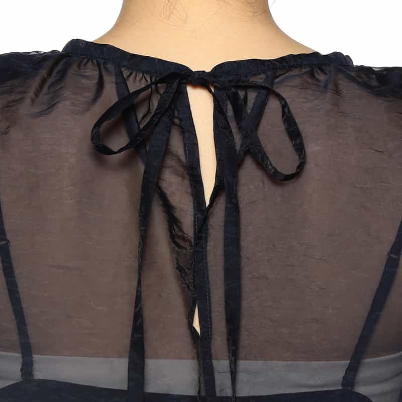 BARNEYS NEW YORK シアー素材 バッグリボンブラウス (インナーキャミソール付) NAVY