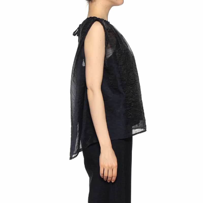 BARNEYS NEW YORK シアー素材 バッグリボンブラウス (インナーキャミソール付) NAVY