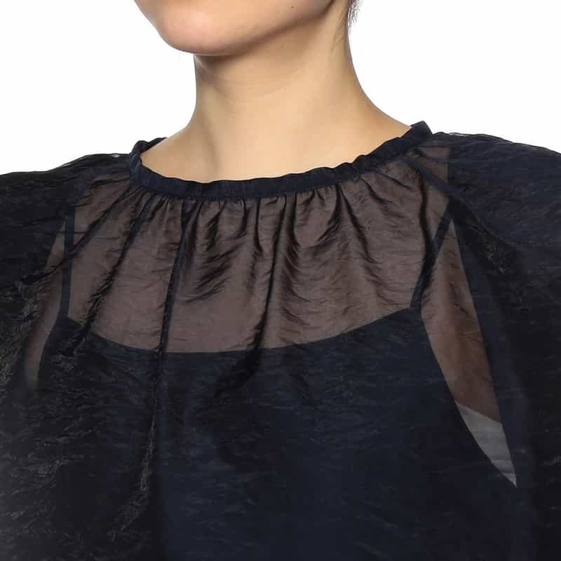 BARNEYS NEW YORK シアー素材 バッグリボンブラウス (インナーキャミソール付) NAVY