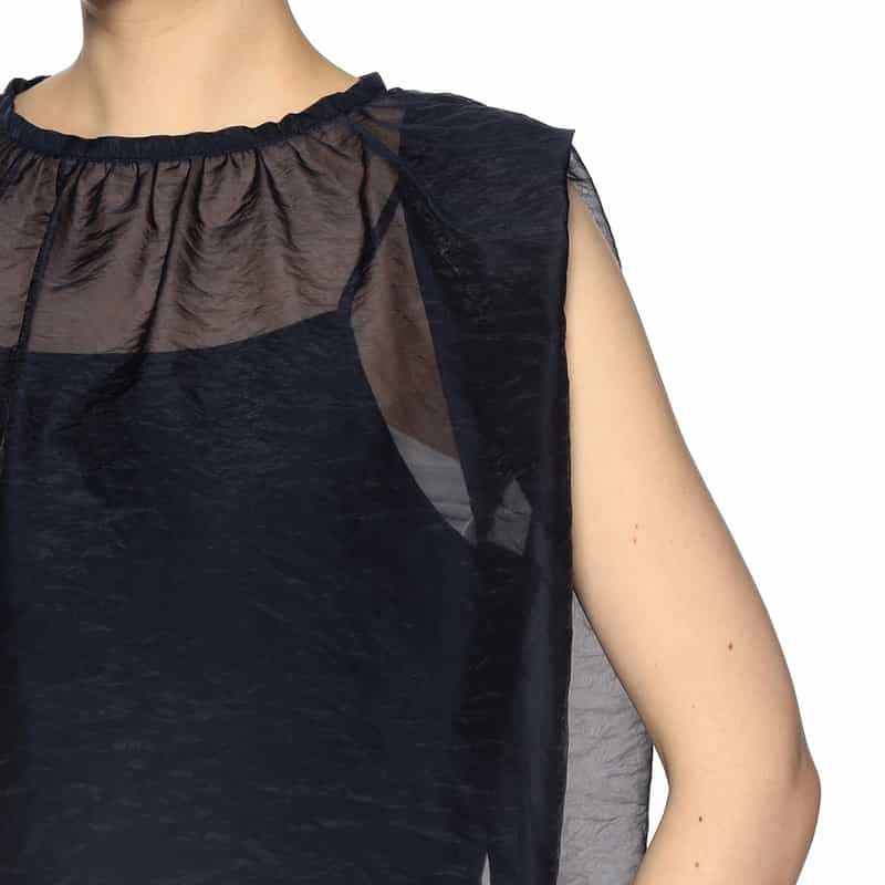 BARNEYS NEW YORK シアー素材 バッグリボンブラウス (インナーキャミソール付) NAVY