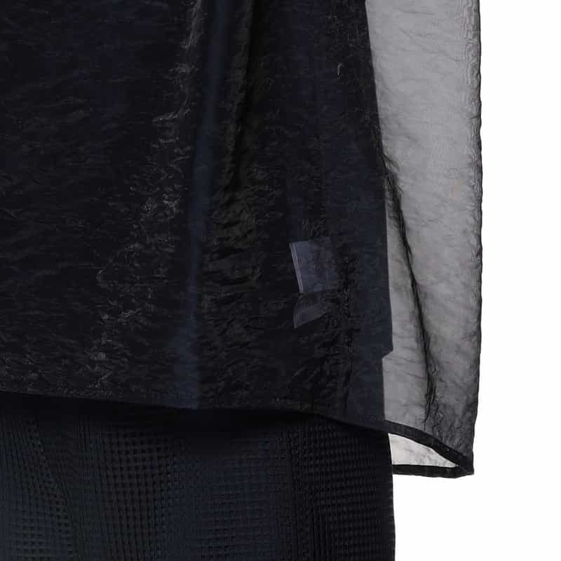 BARNEYS NEW YORK シアー素材 バッグリボンブラウス (インナーキャミソール付) NAVY